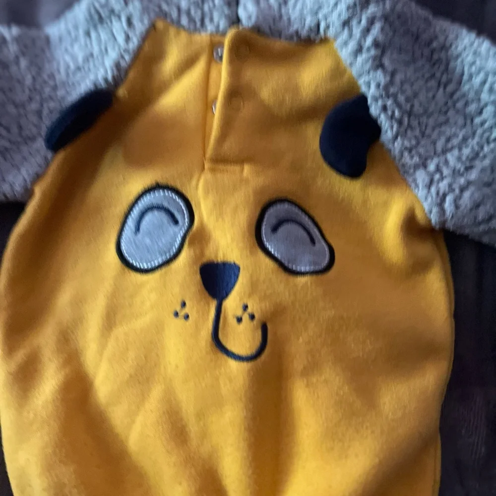 Zack & Zoey Yellow Hooded Plush Onesie with Gray Sherpa Hood